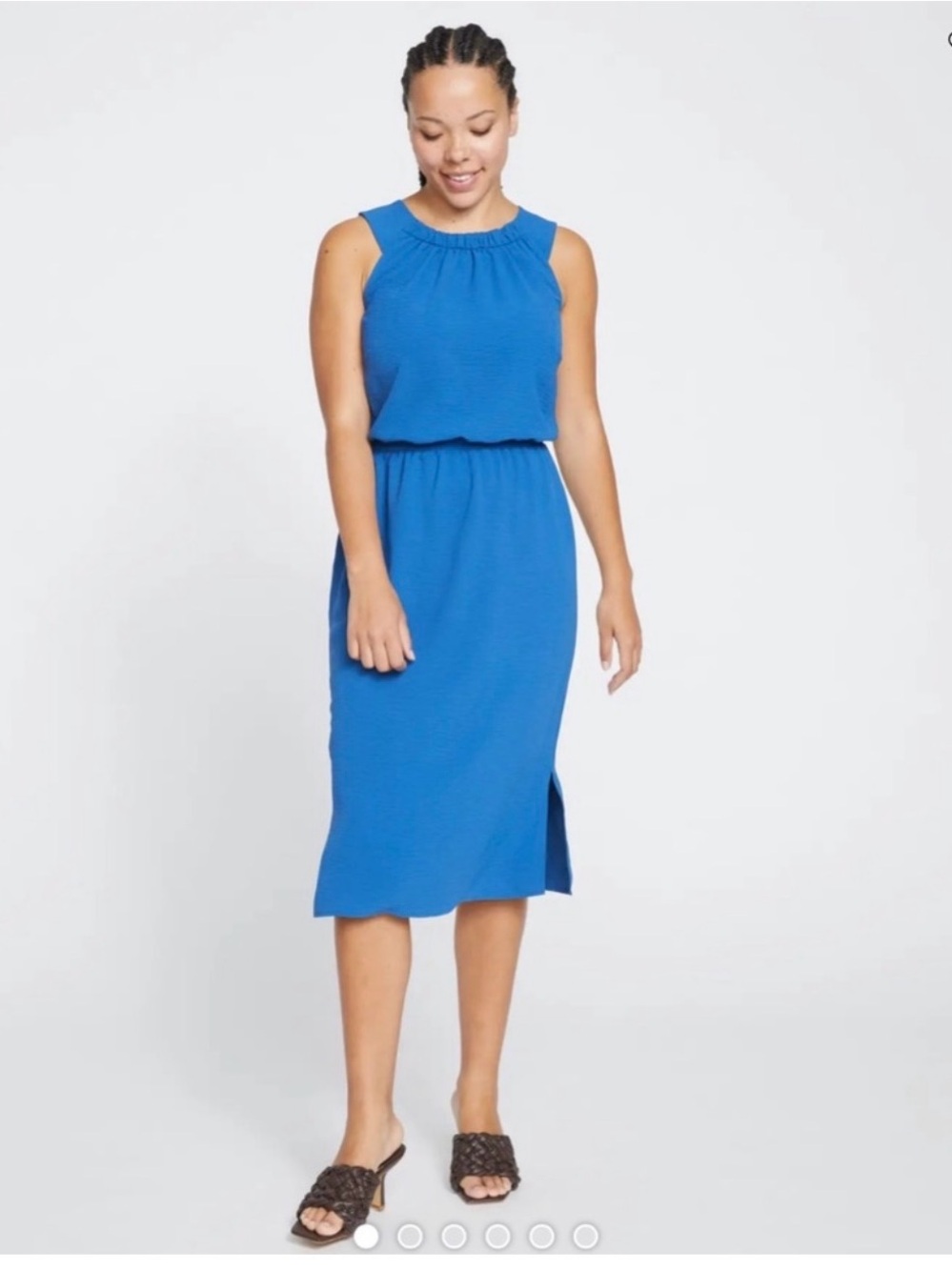 Universal Standard Isola Crepe Blue Sleeveless Midi Dress Elastic Waist 18/20